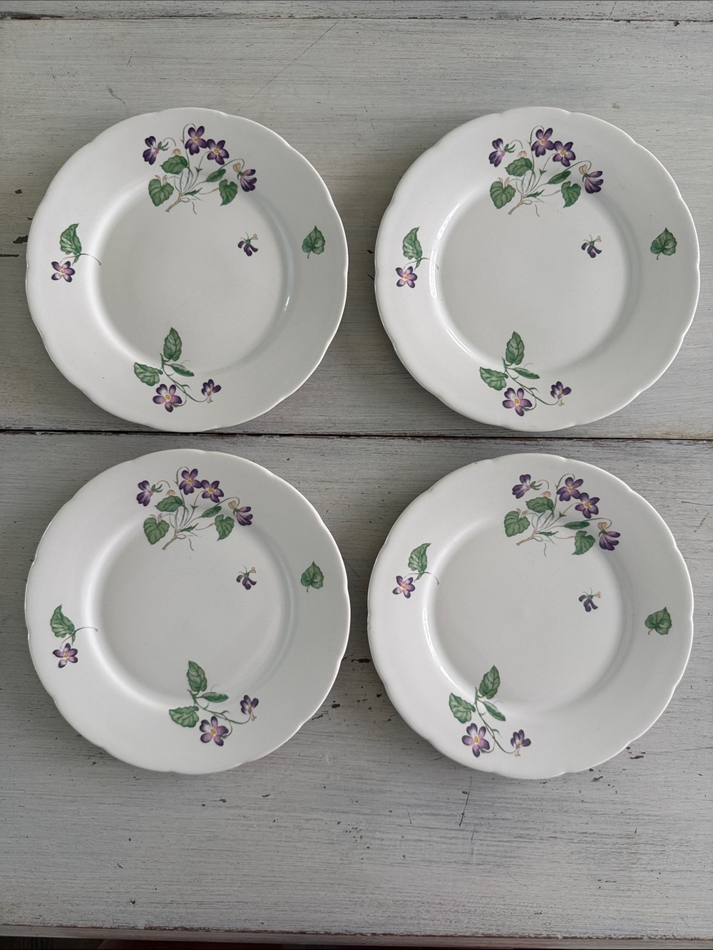 Lenox Spring Violets Salad Plates with Purple Violet Floral Motif - Set of 4
